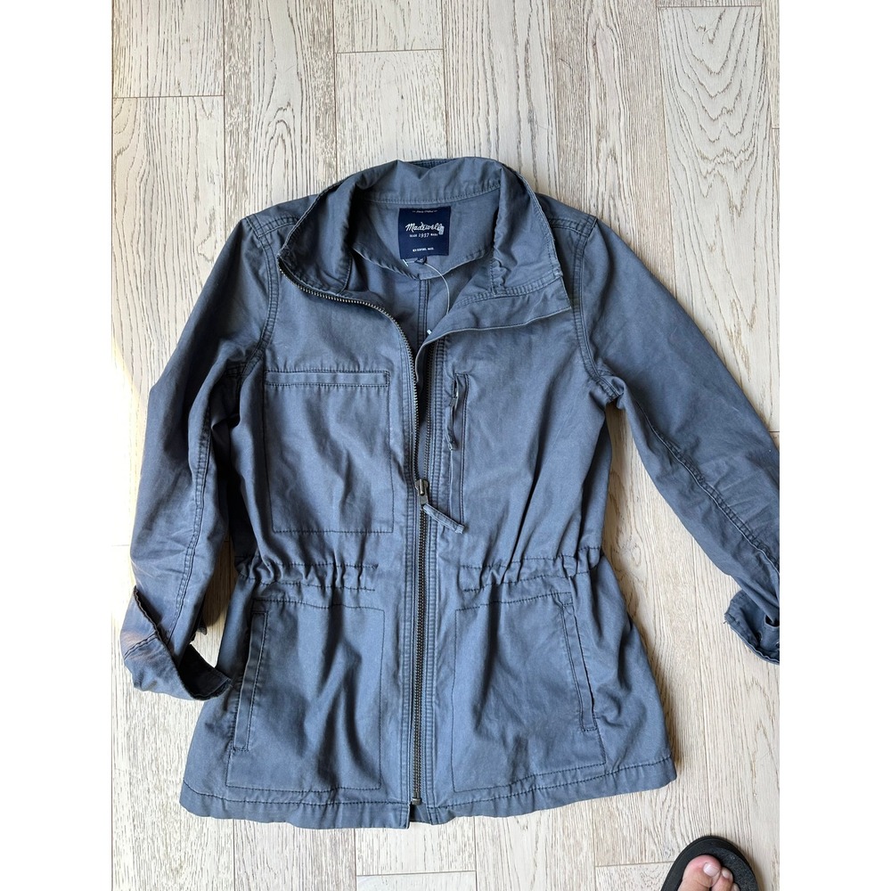 Madewell Fleet Jacket Charcoal Gray Utility Field Full Zip Drawstring Waist M
